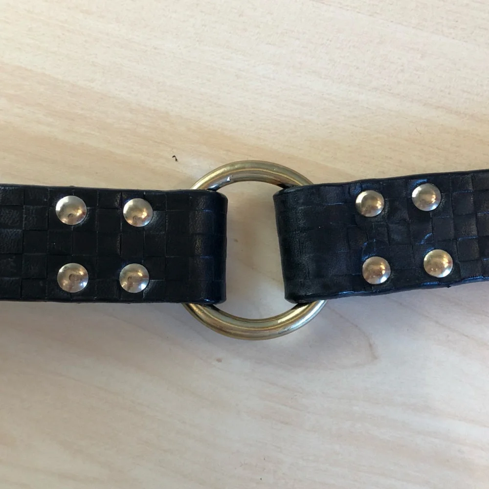 NWT Mackenzie-Childs Embossed Real Bridle Leather Blk Dog Collar (Size:Large)